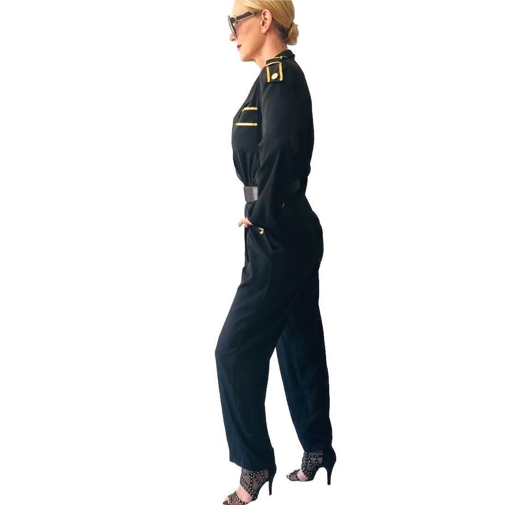 Vintage 80's Caron Chicago Black And Gold Military Jumpsuit Sz S - Picture 5 of 8